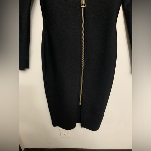 LONG SLEEVE ZIP BACK SLIT BODYCON BANDAGE MIDI DRESS - BLACK - Picture 17 of 17
